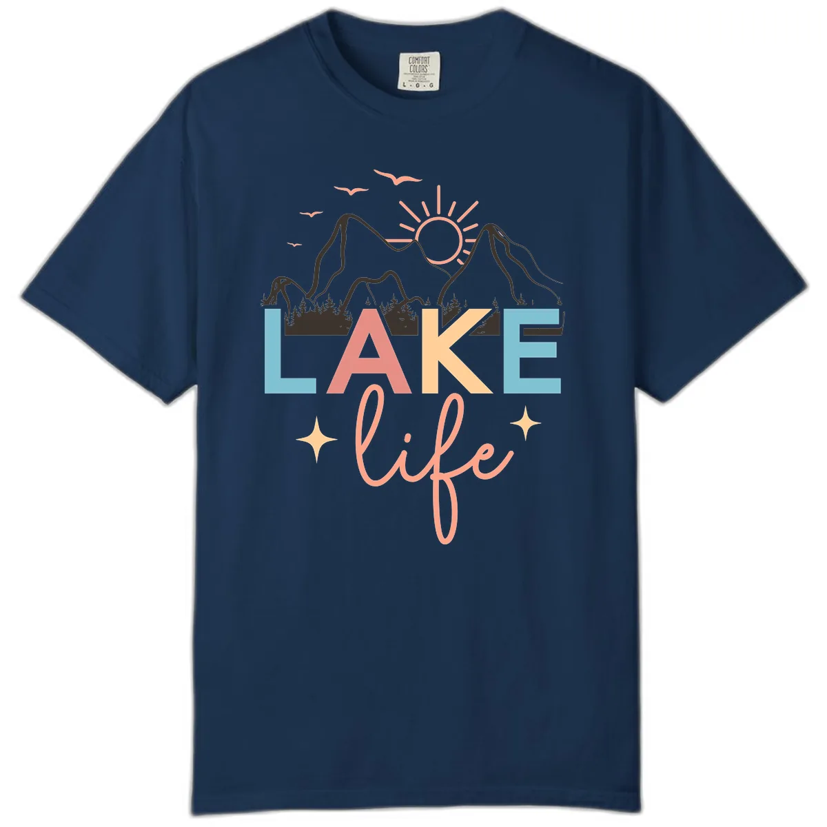 Mountain Lake Life Typography Comfort Color in Navy